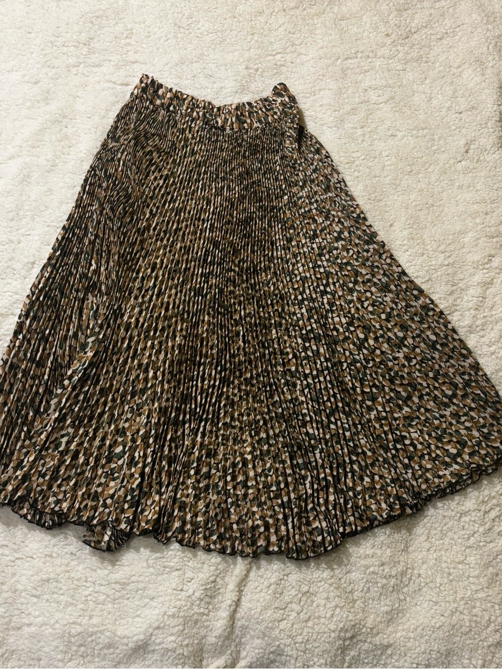 Pleated Mosaic Print Midi Skirt - Brown Multi3026